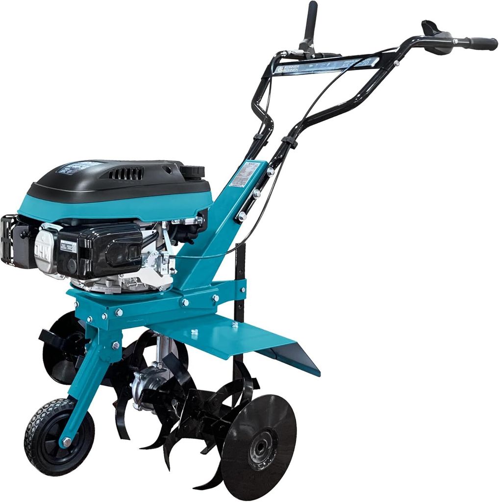 Könner & Söhnen KS 4HP-70 Benzin-Bodenhacke mit Riemenantrieb, gartenfräse mit geschmiedete Säbelfräsen, ≤70 cm Arbeitsbreite, ≤27 cm Arbe...