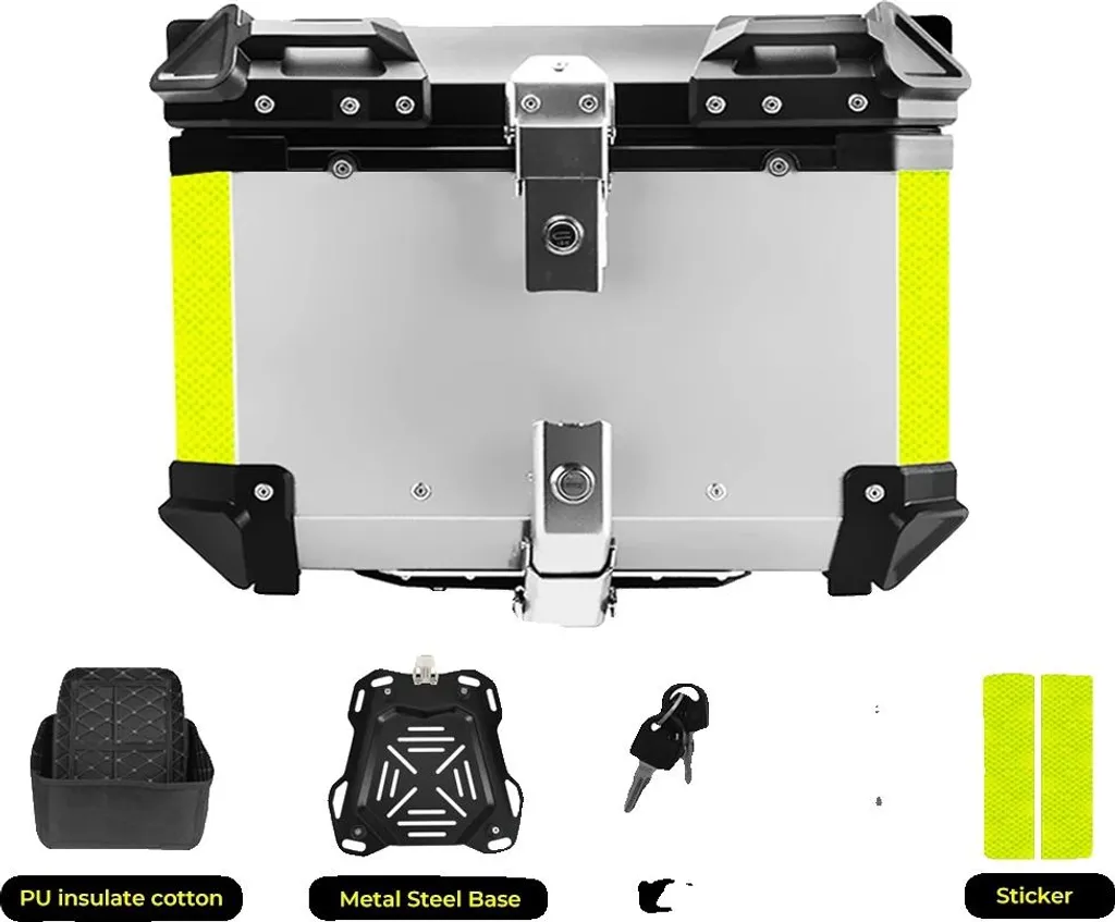 Bagagerie Moto de Voyage 55L Argent - Coffre Arrière Spacieux et Étanche