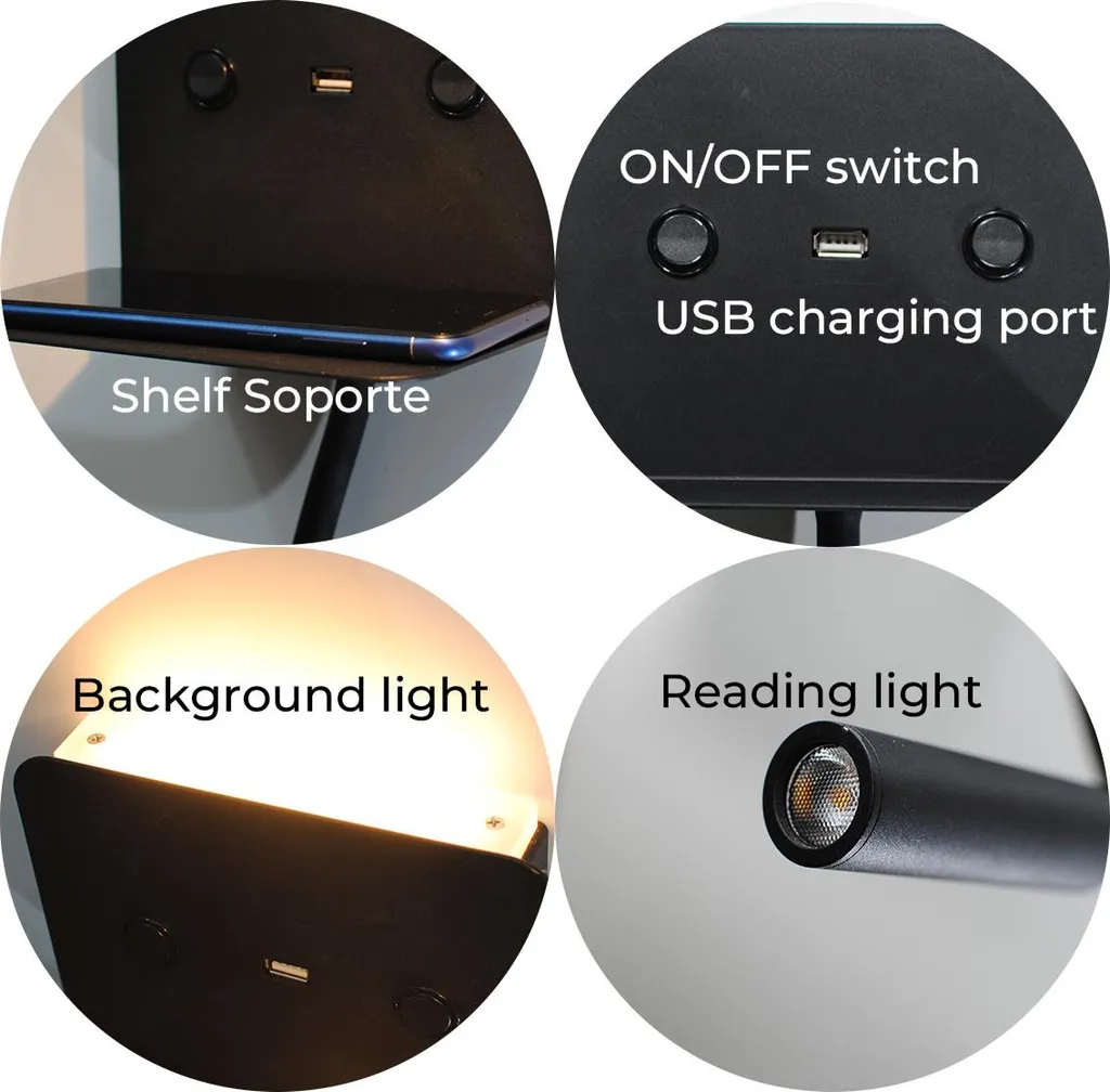 Applique murale gain de place avec liseuse LED et port USB pour smartphone - 7