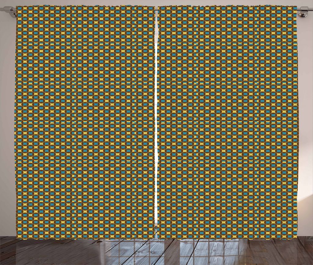 ABAKUHAUS Retro Rustikaler Gardine, Geometric Tile 70er Jahre Stil, Schlafzimmer Kräuselband Vorhang mit Schlaufen und Haken, 280 x 175 cm, Braun ...