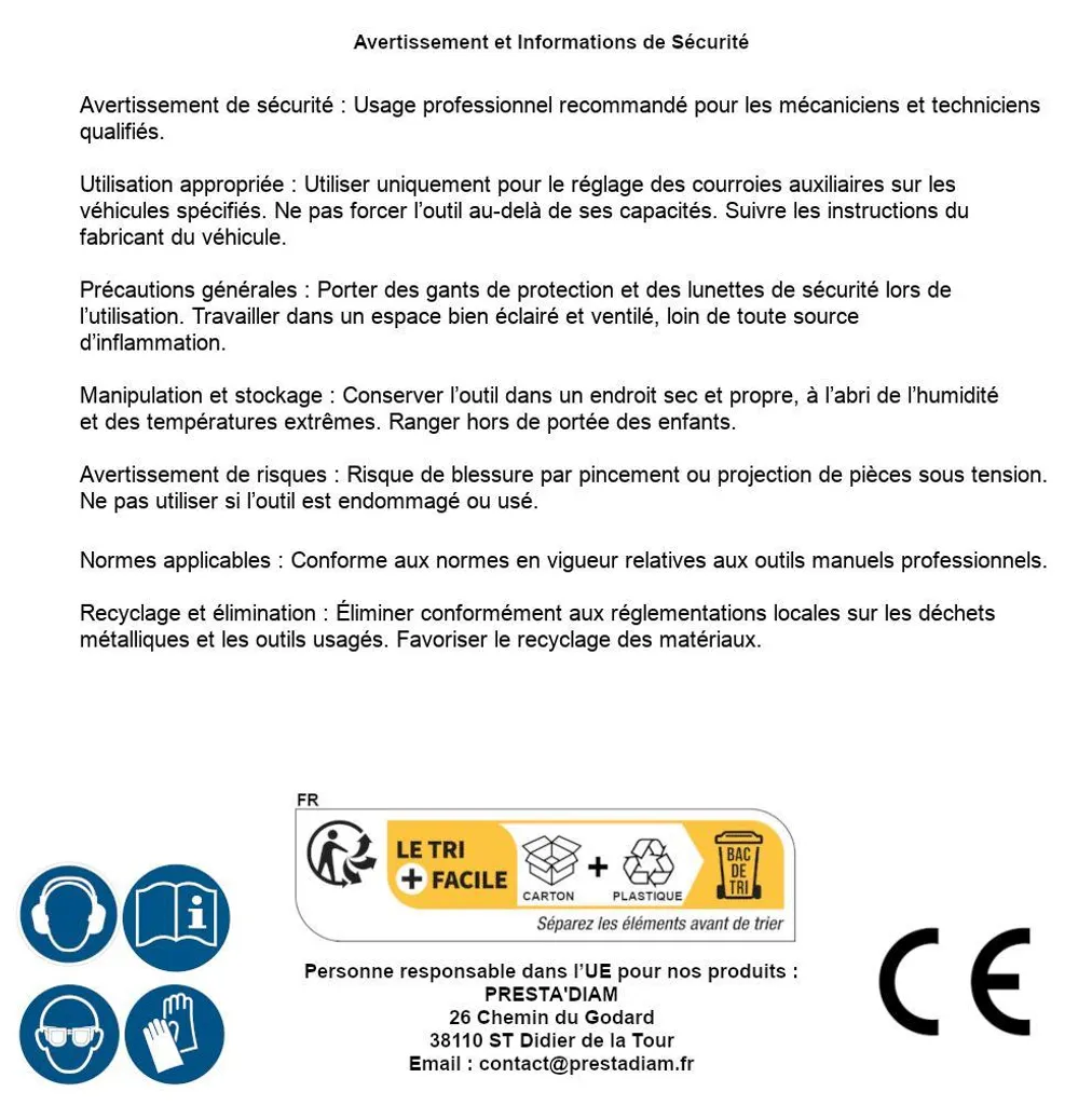 Clé pour Tendeur de Courroie d'Accessoire Multi-Marques D-Work
