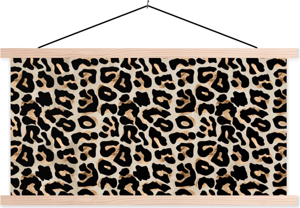 MuchoWow Textilposter Pantherdruck - Muster - Luxus 60x30 cm mit holzfarbenen Rahmen - Dekoration