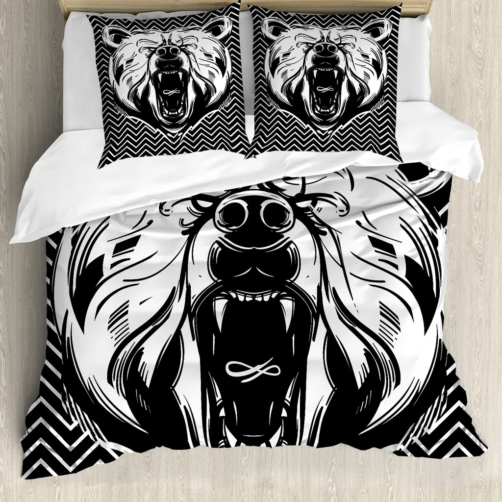 Parure de lit 200x200 avec housse de couette ours et taies d'oreiller