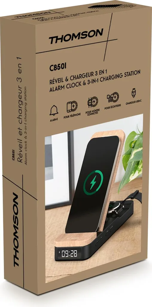 Radio-réveil Thomson avec Chargeur à Induction C850I - Station de Charge Qi