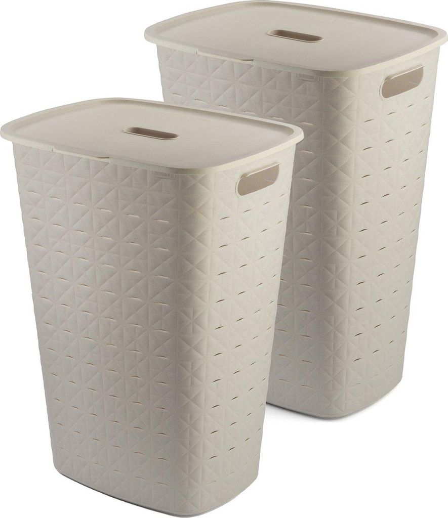 Curver Softex Wäschekorb – 2er-Set, 56 L, mit Deckel, Beige