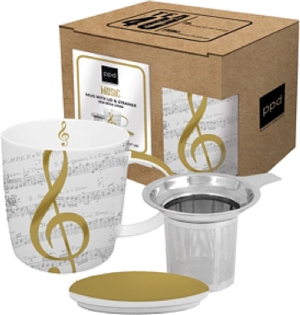 Teetasse mit Teesieb, I love Music, Teetassen Geschenkkarton Geschenkidee, Notenschlüssel