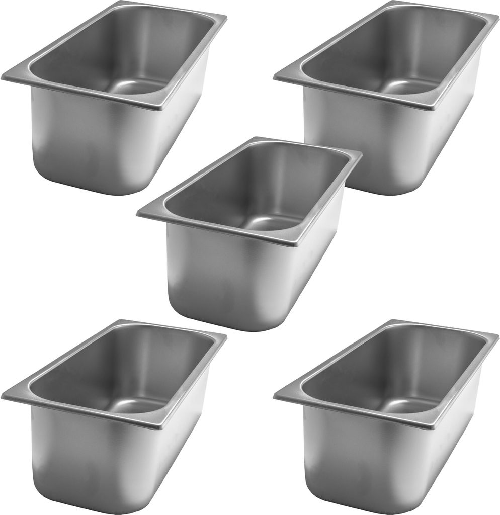 AcMax 5 Stück Eisbehälter Edelstahl Ice Cream Pan Tiefe 120mm / 360mm lang /165mm Breit