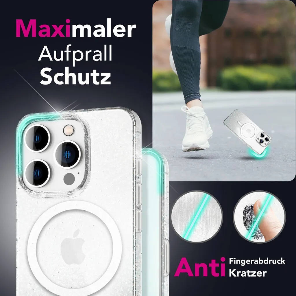 YINLAI Cover Con Glitter Per IPhone 16 Pro Max – Custodia Magnetica MagSafe, Antiurto Trasparente