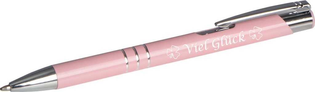 10 Kugelschreiber mit Gravur "Viel Glück" / aus Metall / Farbe: pastell rosa