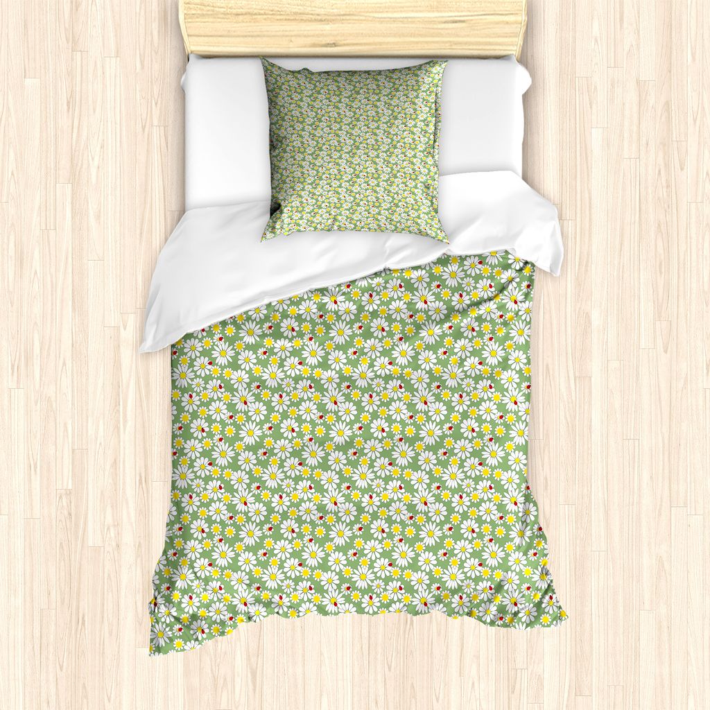ABAKUHAUS Marienkäfer Bettbezug Set für Einzelbetten, Daisy Blumengarten, Milbensicher Allergiker geeignet mit Kissenbezug, 135 cm x 200 cm - 80 ...
