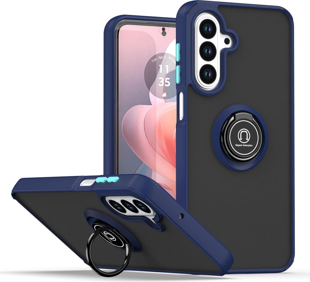 Hülle für Samsung Galaxy A17 5G/4G Matte Transluzent TPU Stoßfest Schutzhülle mit Ring Halter Ständer Blau