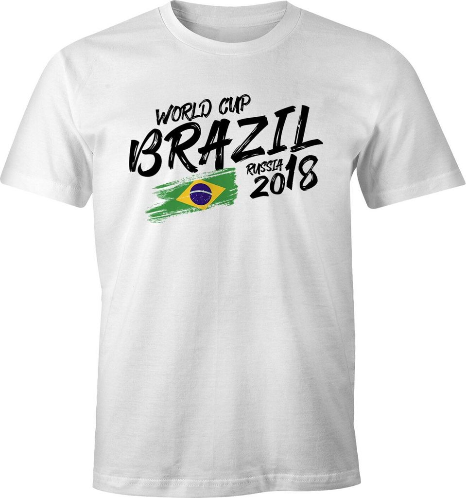 Herren T-Shirt Fan-Shirt Brasilien Brazil Brasil Fan-Shirt WM 2018 Fußball Weltmeisterschaft Moonworks weiß M