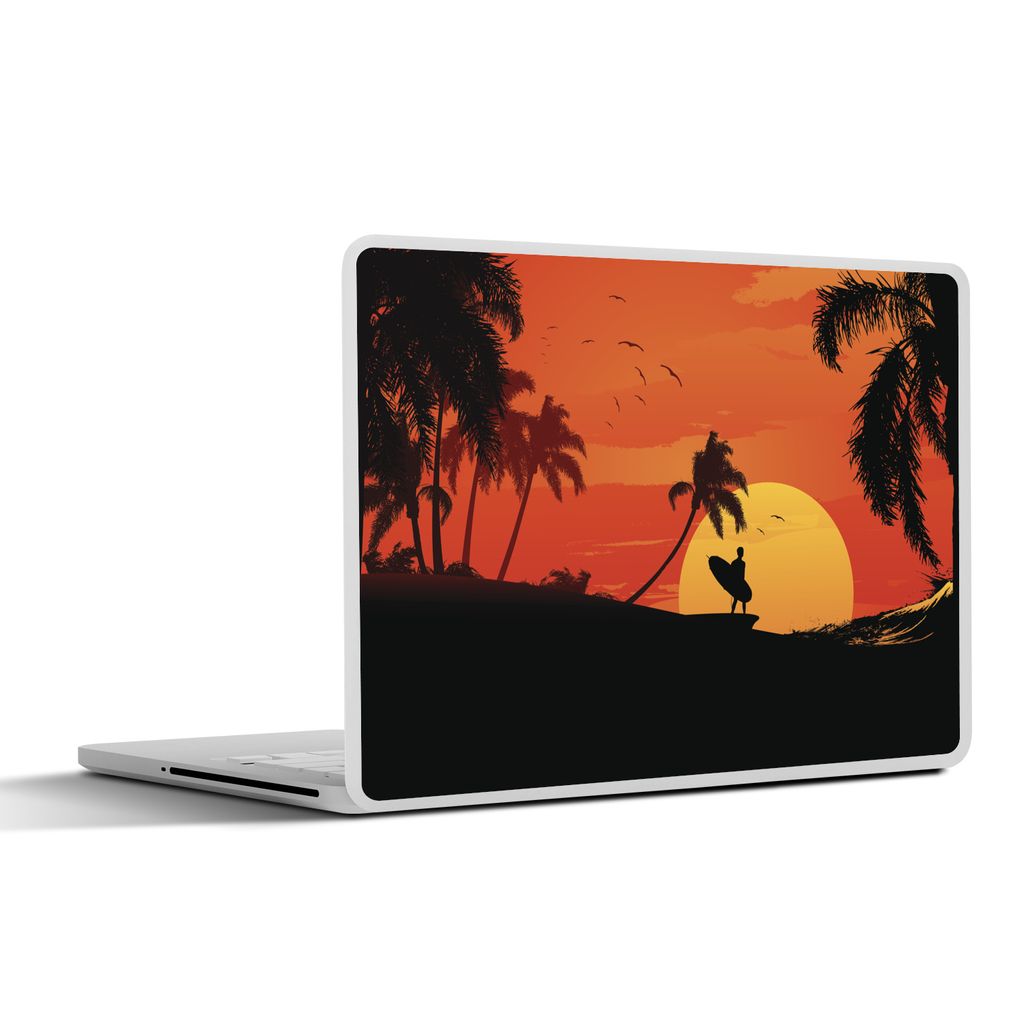 MuchoWow Laptop Aufkleber Sticker Cover Tropische Illustration eines Surfers bei Sonnenuntergang 40x30 cm - Laptop Dekoration - Selbstklebend