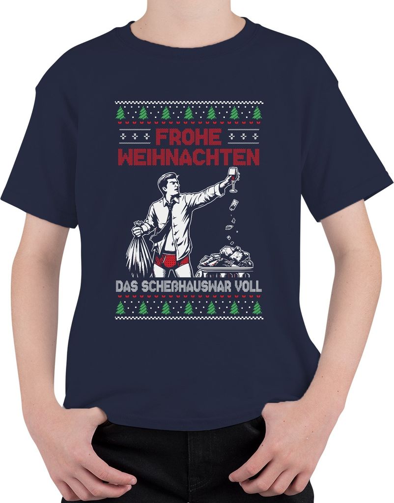 Frohe Weihnachten Sarkasmus - Ugly Christmas Sweater Uni Kinder T-Shirt, Navy, 128