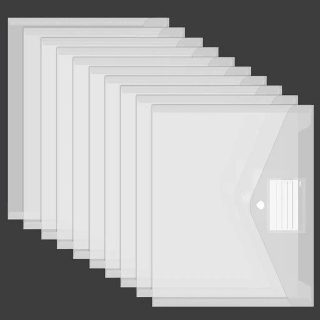 Lot de 10 chemises transparentes A4 à bouton pression pour bureau