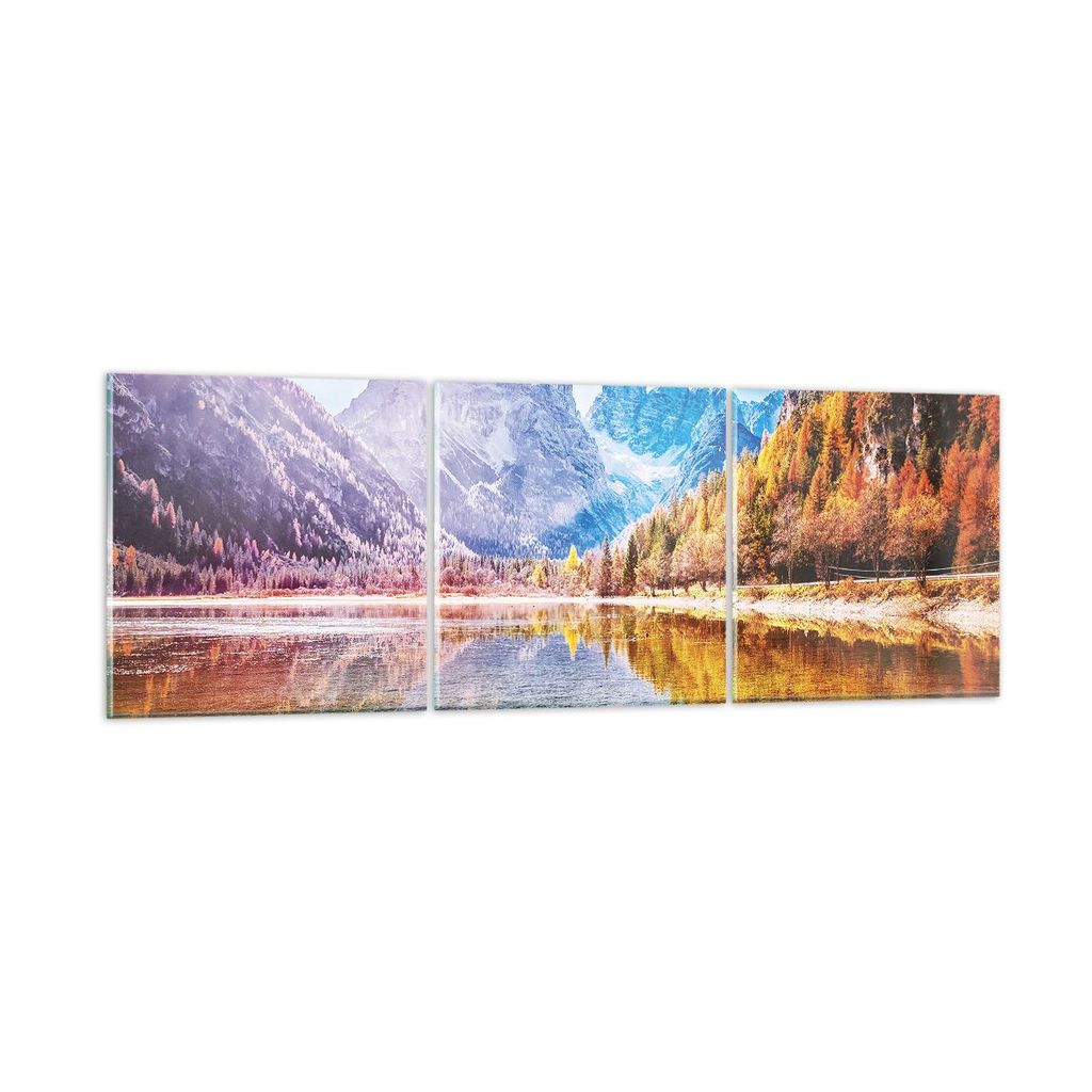 Bilder auf glas - 3 Teile - Herbst Landschaft Berge - 90x30cm - Glasbilder - Wandbilder - Bilder - zum Aufhängen bereit - Wanddekoration aus Glas ...