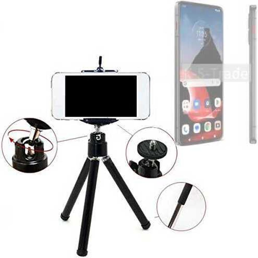 K-S-Trade Smartphone Stativ Dreibein kompatibel mit Motorola ThinkPhone Tripod aus Aluminium Klemmstativ Stativ Adapter für Mobiltelefone schwarz 1x