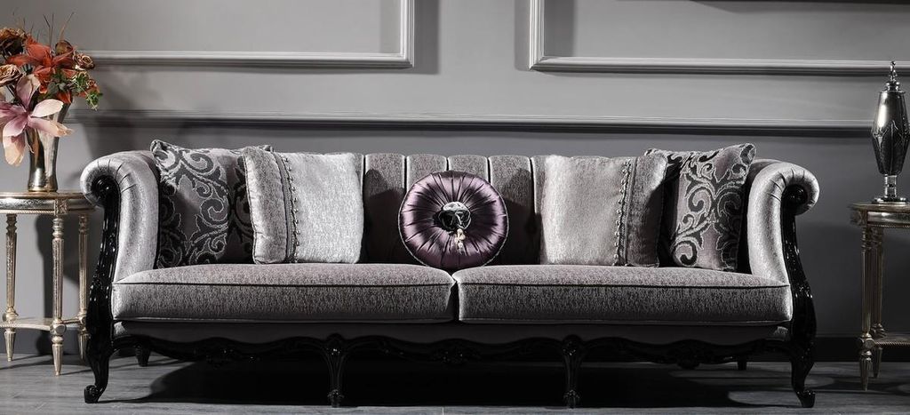 Casa Padrino Luxus Barock Wohnzimmer Sofa Silber / Schwarz 256 x 90 x H. 84 cm - Edle Barock Möbel