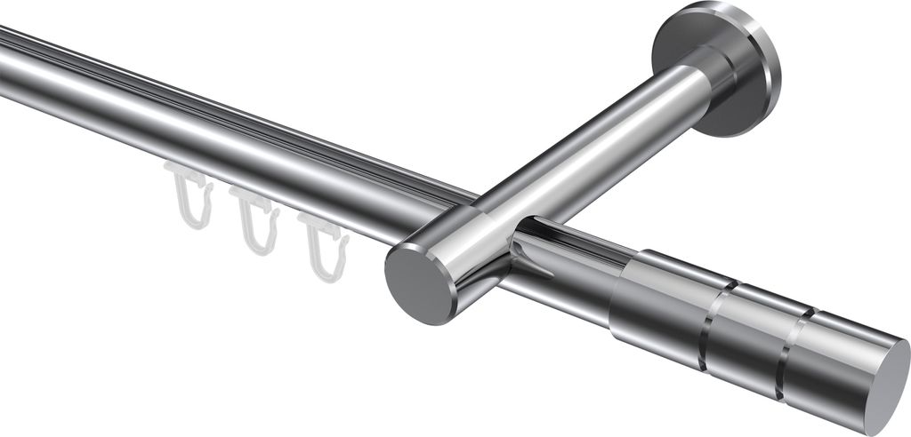 Interdeco Innenlaufstange / Gardinenstange mit Innenlauf Chrom, Typ Prestige Elanto (Rillenzylinder), 20 mm Ø 1-läufig, 200 cm
