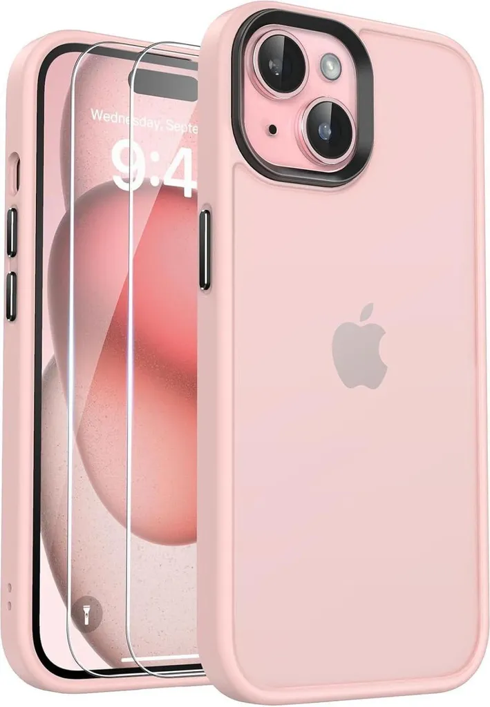 Housse iPhone 15 avec Film de Protection Écran Antichoc et Antirayure Rose