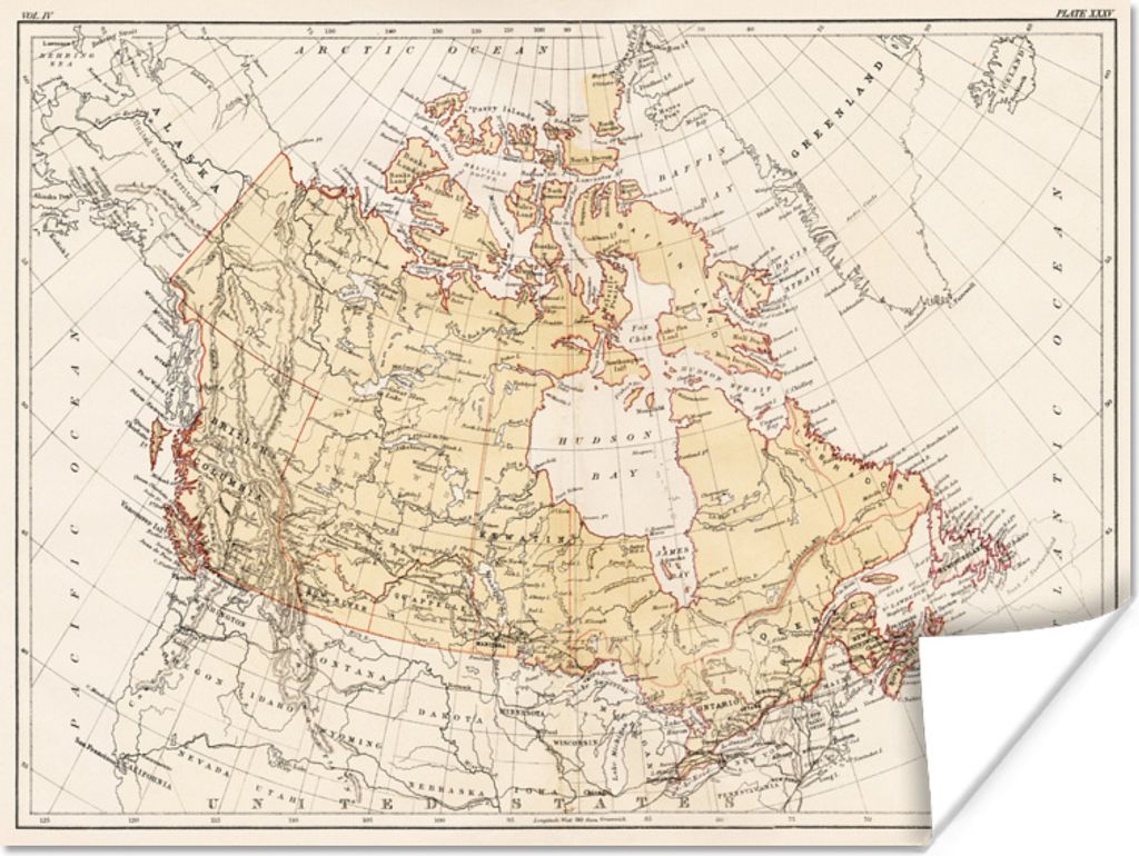 MuchoWow Poster Eine Illustration einer antiken Karte von Kanada 120x90 cm - Wandbild