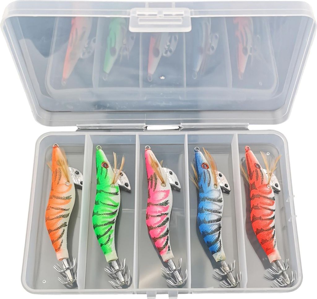 5 Stück 10 cm/12 g leuchtender Garnelenköder mit Tintenfisch-Jighaken, realistischer bionischer Kunstköder, Salzwasser, Süßwasser, Barsch, Zan...