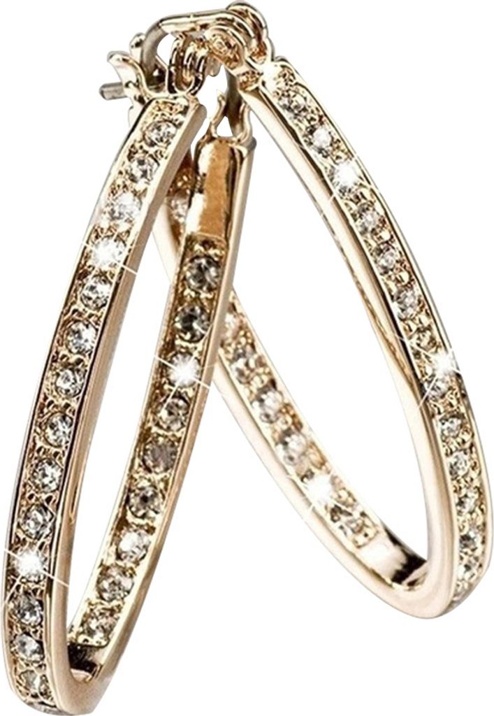 Schillernde Damen-Creolen mit Strass-Intarsien, großer Kreis, Party- und Bankett-Schmuck-Golden
