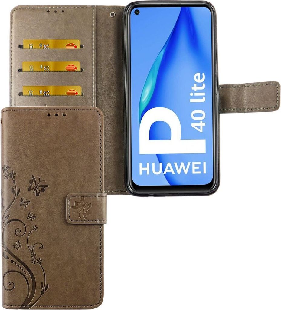 Huawei P40 Lite Handy Hülle Schutz Tasche Cover Flip Case Kartenfach Grau