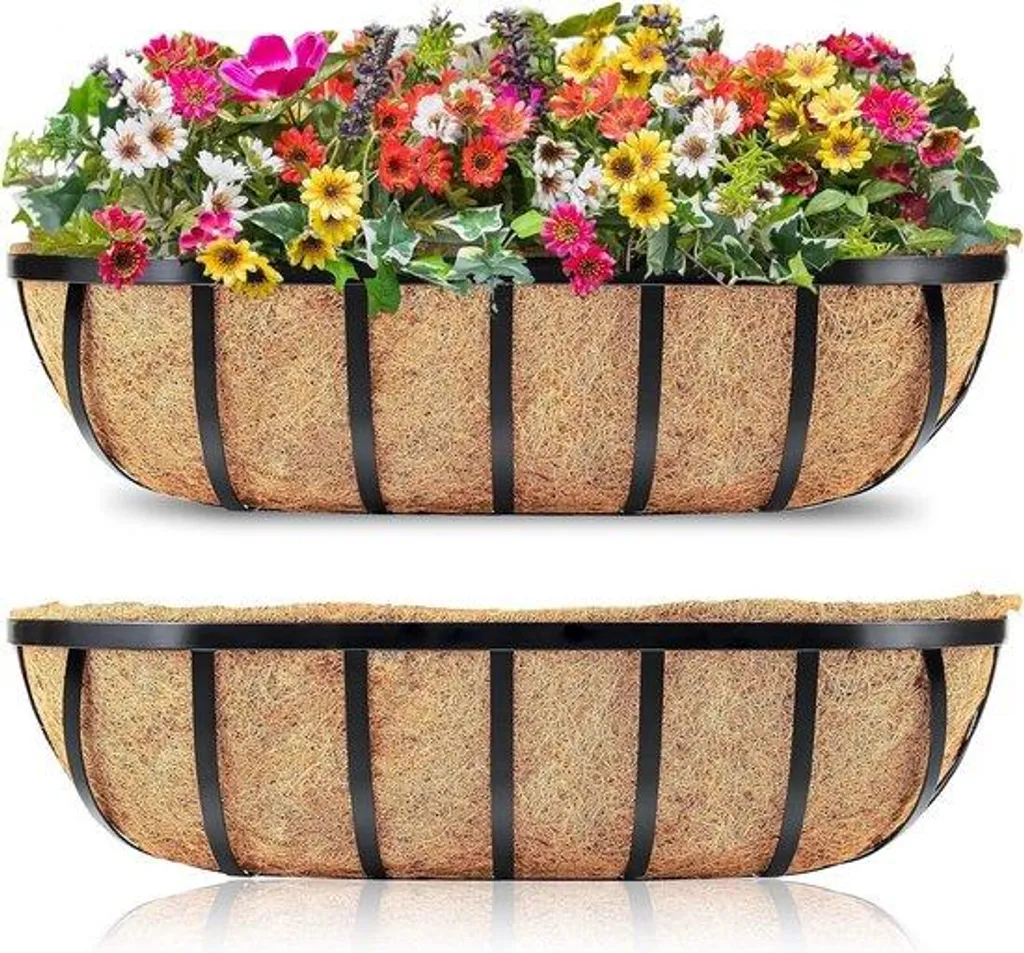 Lot de 2 jardinières suspendues pour balcon en métal avec coco naturel