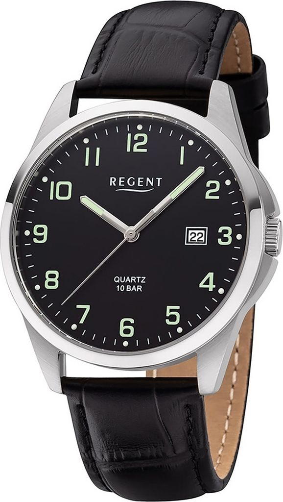 Regent Leder Herren Uhr F-1227 Analog Armbanduhr schwarz Lederarmband D2URF1227