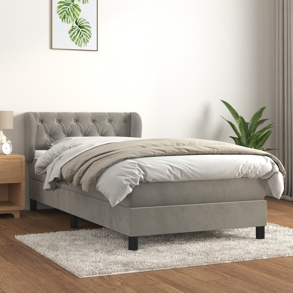 The Living Store Boxspringbett mit Matratze Hellgrau 80x200 cm Samt