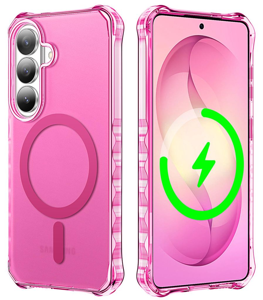 Magnetisch Hülle für Samsung Galaxy S26+, Kompatibel mit Magsafe, Wellenform Rahmen Matt Transluzente Stoßfeste Kratzfeste Handyhülle Rosa