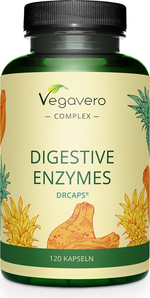 Vegavero Digestive Enzymes Complex | 120 Kapseln | Komplex aus Verdauungsenzymen | mit Papain und Bromelain | vegan