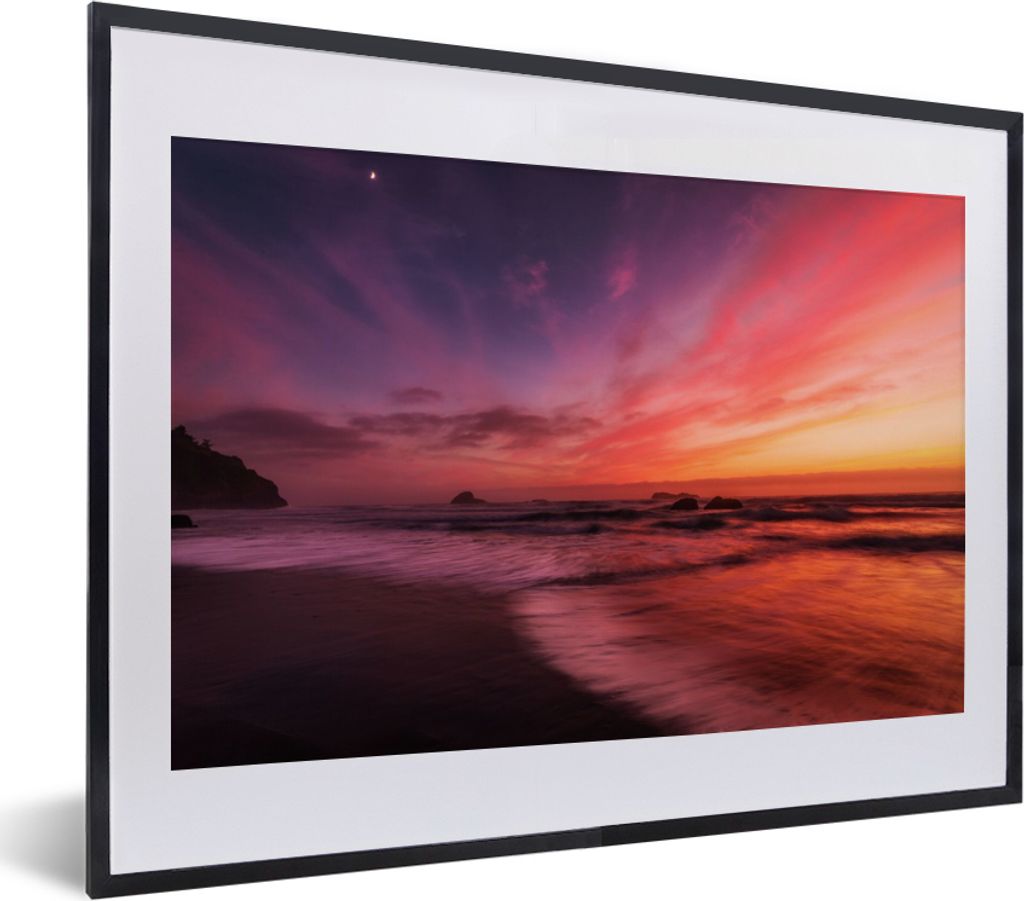 MuchoWow Gerahmtes Poster Strand - Meer - Natur - Abend 40x30 cm - Poster mit Schwarzem Bilderrahmen Wandposter Rahmen Foto Bilder - Bilderrahmen...