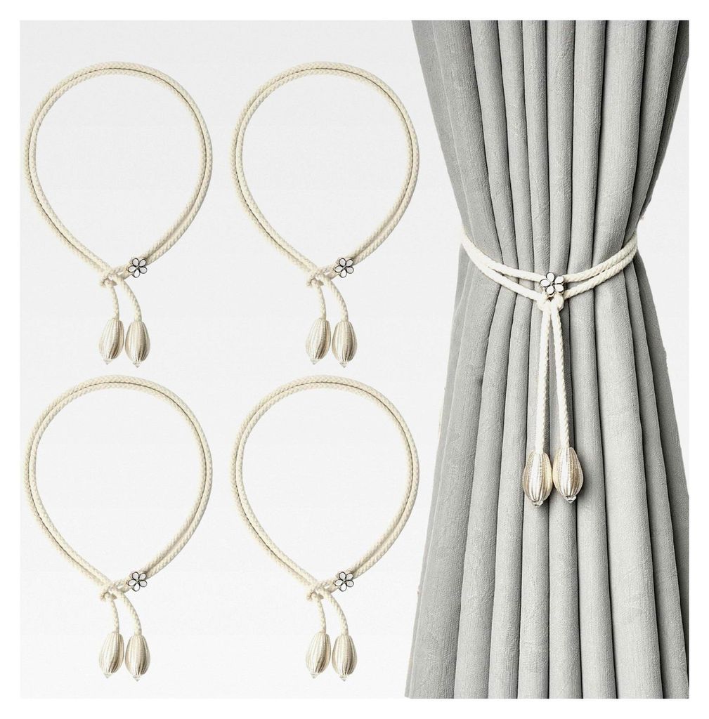 4 Stück Vorhang Raffhalter, Handgewebte Vorhangseil Halterung, Beige Gardinen Raffhalter
