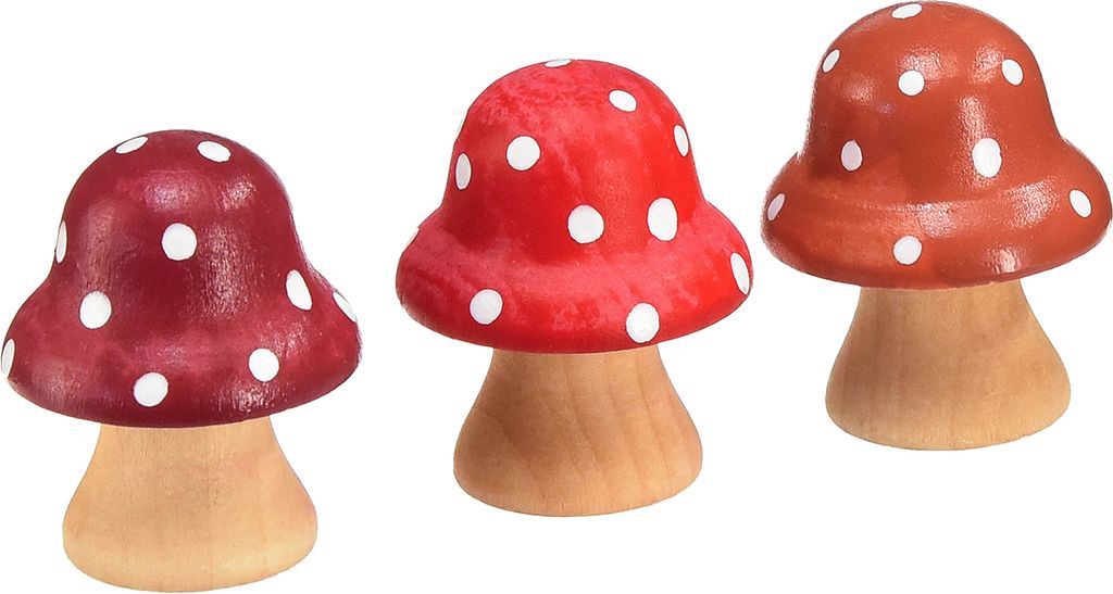 Holz Deko Pilze Mini Fliegenpilze Rot Orange 4cm 12er Set Holzdeko Tischdekoration, 12 Stück