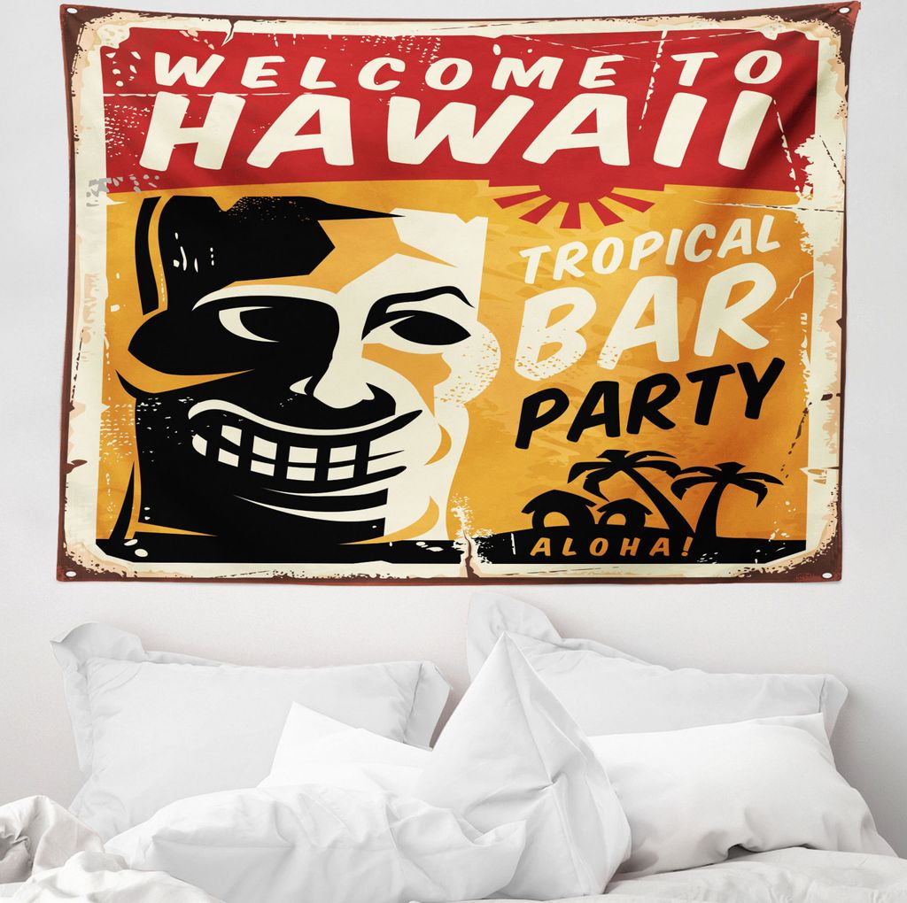 ABAKUHAUS Tiki Bar Wandteppich, Tropic Bar-Party aus Weiches Mikrofaser Stoff Waschbar ohne Verblassen Digitaldruck, 150 x 110 cm, Mehrfarbig