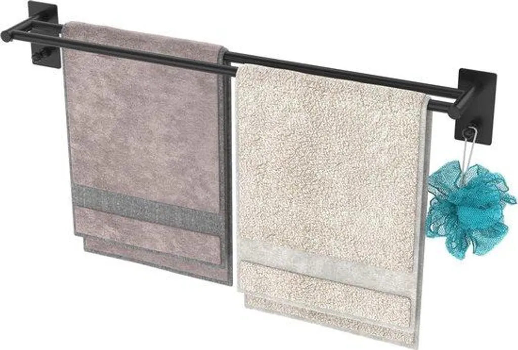Porte-serviettes 70 cm noir mat inox, double barre anti-corrosion