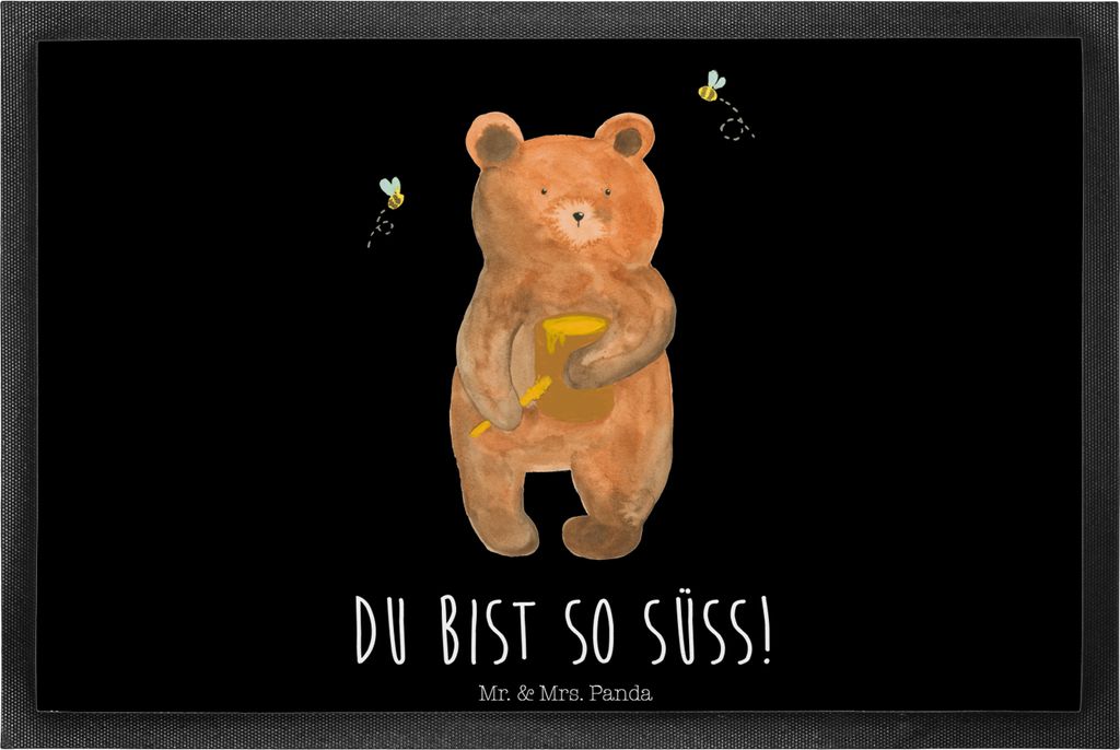 Mr. & Mrs. Panda fußmatte Bär Honig 40 x 60 cm - Schwarz - Geschenk, Liebe, Gummimatte, Teddy, Schmutzfangmatte, Bodenvorleger, Honigbär, Fußab...