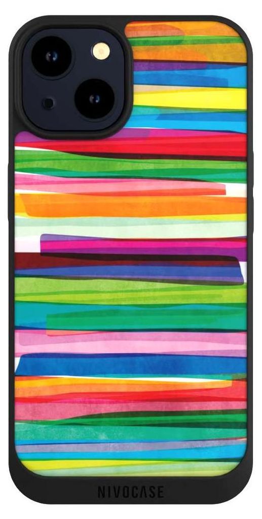 NIVOCASE Handyhülle für Apple iPhone 14 Hülle NIVOpure Case Schwarz Streifen Wasserfarbe bunt