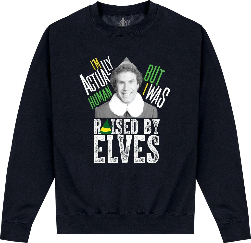 Elf - "Im Actually Human" Sweatshirt für Herren/Damen Uni PN712 (L) (Schwarz)
