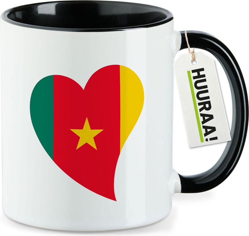Huuraa Kaffeetasse Kamerun Flagge Herz 330ml Schwarz Keramik Kaffeebecher Geschenkidee