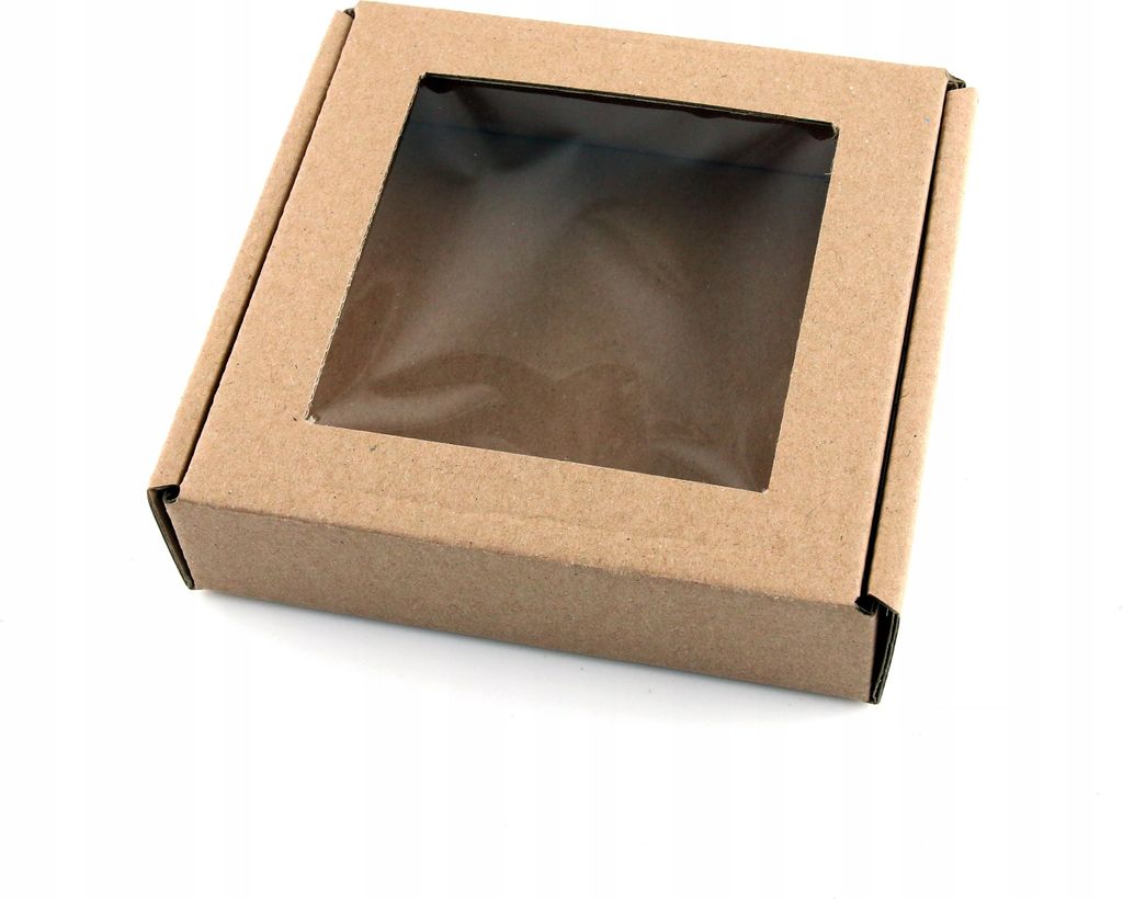 18x18x2,5 cm Box mit Fenster quadratisch Eco Braun - 5er Set, Schachtel mit Fenster, Verpackung mit Sichtfenst
