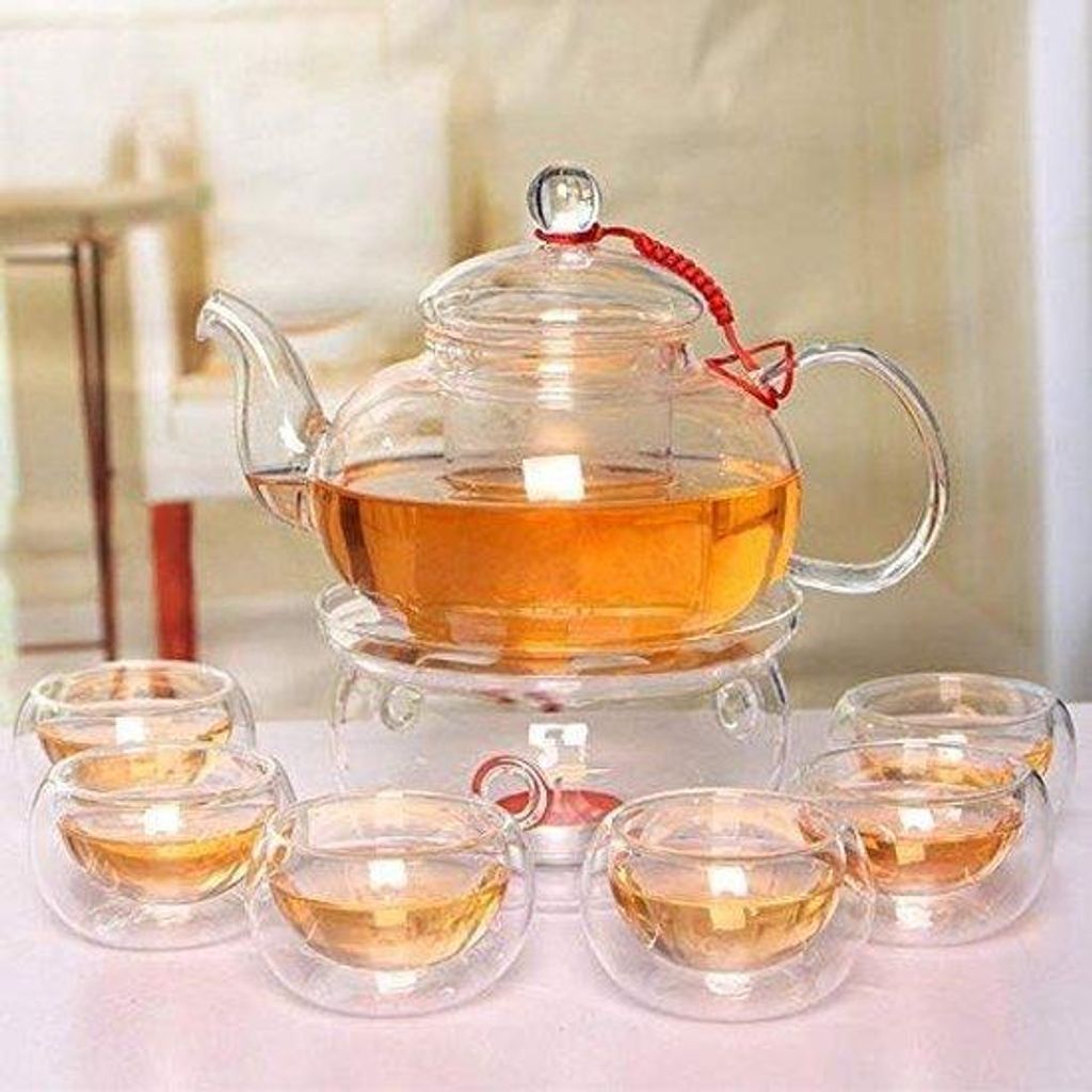Theekannetje van glas, 600 ml, theeset + 6 theekannetjes + Productafbeelding 