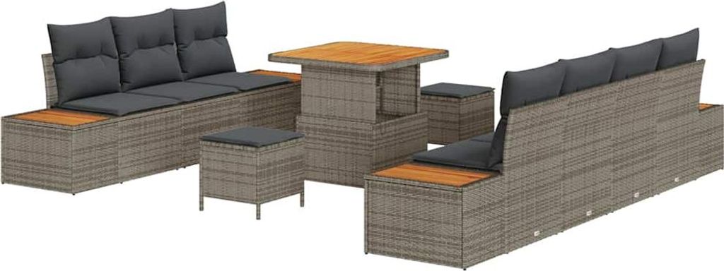Best Möbel Garten-Sofa-Set mit Kissen - 10 pcs - Grau Poly Rattan - Terrassenmöbel A3362878