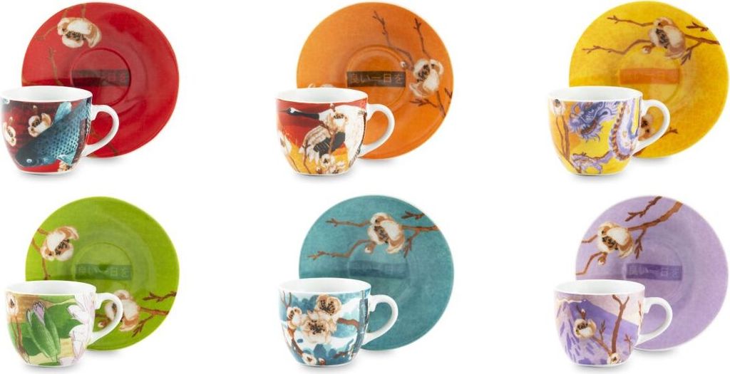 Excelsa Set mit 6 Espressotassen mit Untertassen Fuji Porzellan 7 cl Bunt