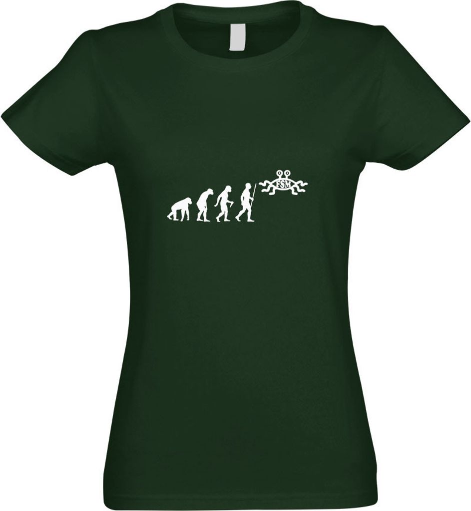 Kiwistar - T-Shirt tailliert - Damen - flaschengrün - FSM Religion Evolution - mit Motiv Bedruckt - Funshirt Design - Sport - Freizeit - Damen - XL