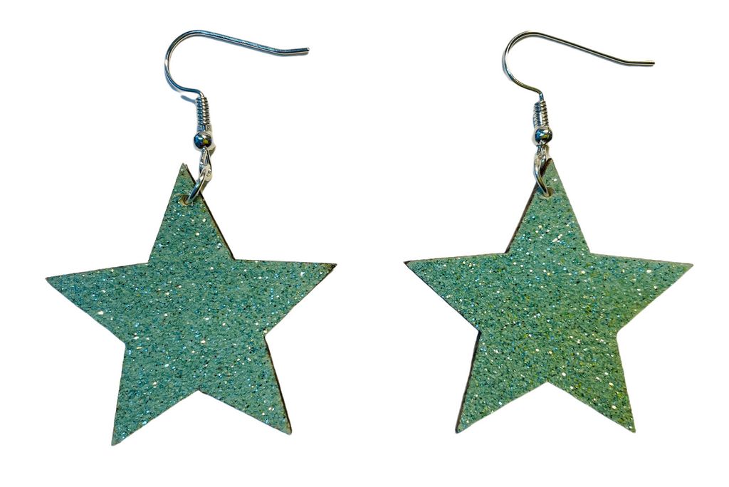 Stern Ohrringe Miniblings Weihnachten Sterne Xmas Holz Türkis Glitzer Ganz