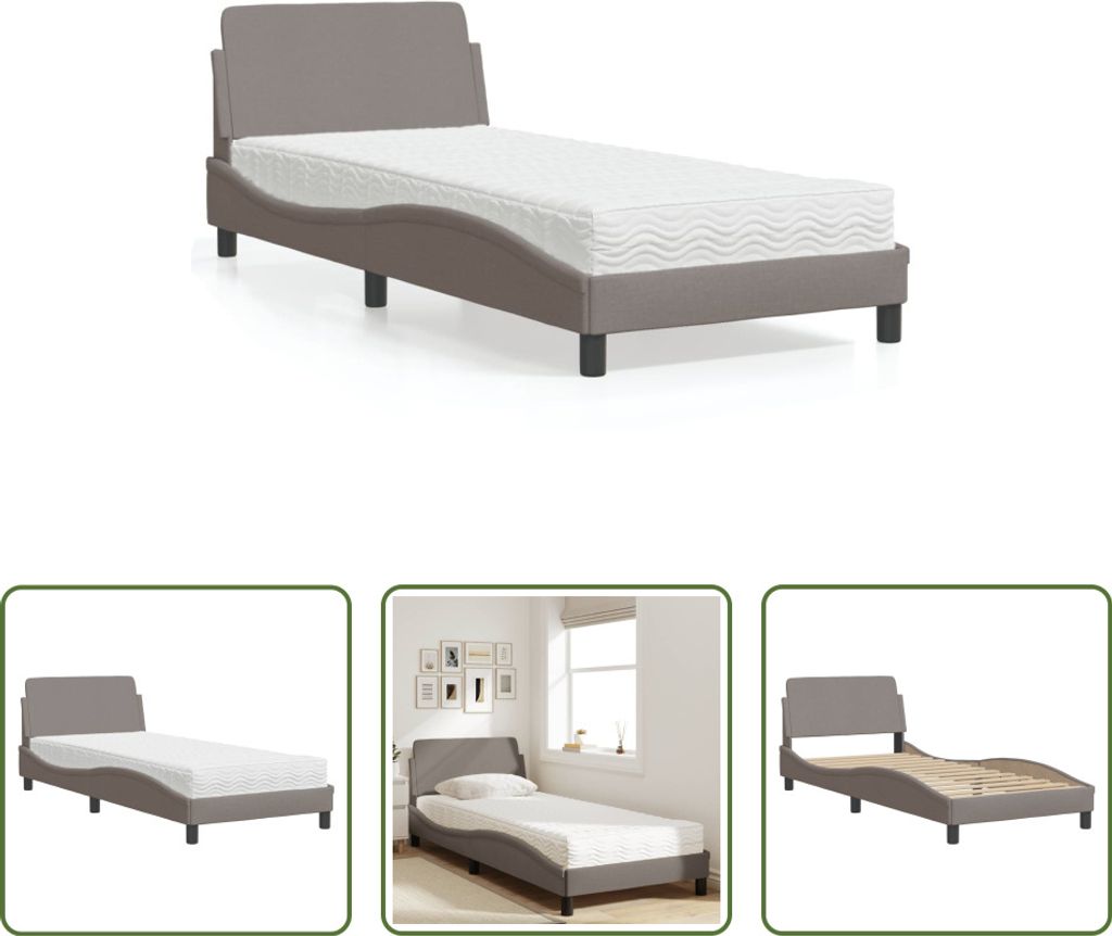 The Living Store Bett mit Matratze Taupe 90x200 cm Stoff