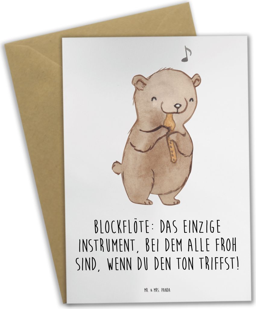 Mr. & Mrs. Panda babykarte Blockflöte Freude - Weiß - Geschenk, dankeskarten, glückwunschkarten, Tenorblockflöte, Lernkurve, Instrument, Bassbl...